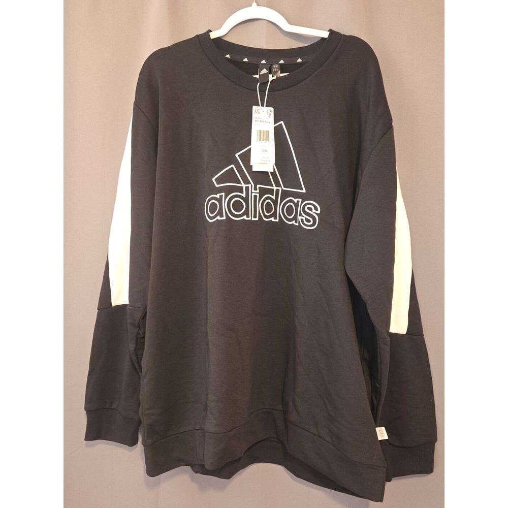 New adidas Men's‎ Crewneck Long Sleeve Sweatshirt Black Color Size 2X